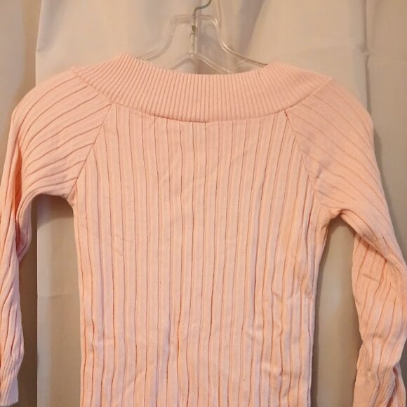 STAR CITY Ribbed Sweater Top Jr. Large Pink 3/4 Raglan Boat neck Soft & Stretchy - Picture 6 of 7
